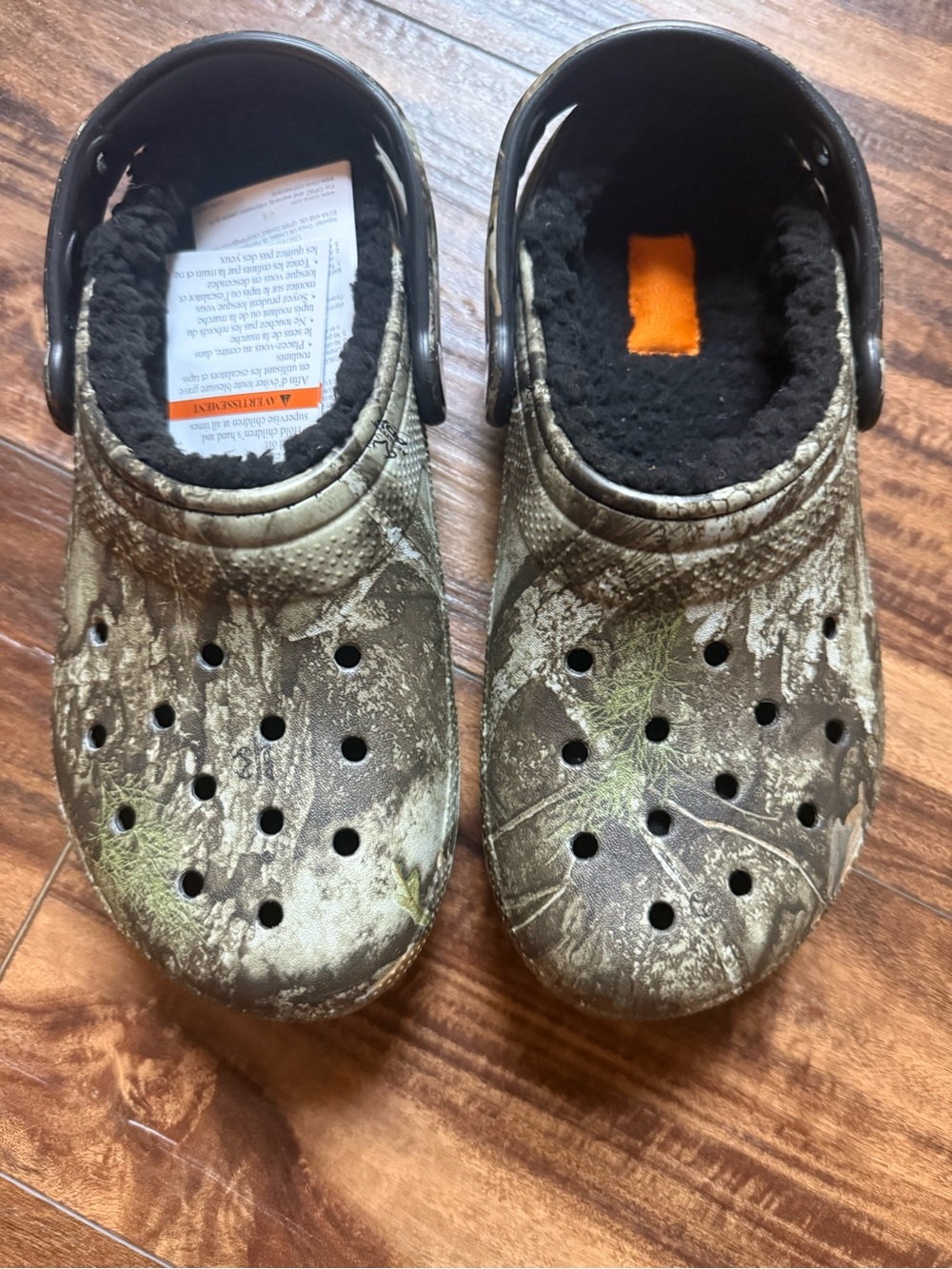 CROCS Kids Camouflage Fleece-Lined Clog - Green/Brown